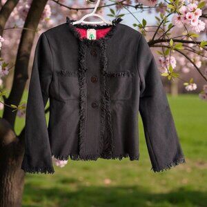 Gina Caramillo Blazer Womens M Black Fringe Classic Lined Wool Blend